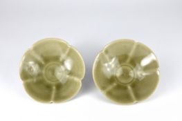 A Pair of Yaozhou Celadon Lobed Dishes