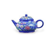 An Enamelled Yixing Teapot and Cover, impressed seal mark of Hui Mengchen, 18/19th century