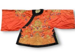 A Coral Silk Dragon Coat, sifu , c.1900