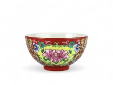 A famille rose Coral ground Bowl in Yuzhi style, six character underglaze blue seal mark of Daogua