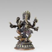 A Bronze Ganavati, the Six-armed Deity dancing on his Mongoose, and a miniature Ganesh, 19th century
