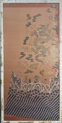 A Section from an uncut Apricot Brocade Dragon Robe, 18th century,