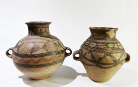 Two Painted Pottery Handled Jars, Majiayao Culture, Machang Phase