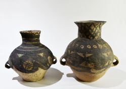 Two Painted Pottery Handled Jars, Majiayao Culture, Machang Phase