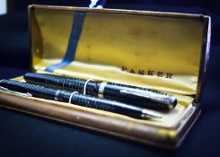 Parker Pen Set 1946 Pencil and Fountain Pen Silver Plated with Gold Plated Nib