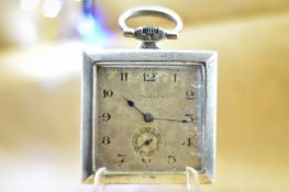 Longines Art Deco Rare Square Pocket Watch Silver .900 c.1911 Manual Wind Arabic Numerals
