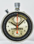 Longines Large Stainless Steel Split Second Chronograph Pocket Watch with Date and 1/10 Second Indic