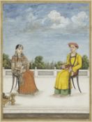 A nautch dancer seated with a nobleman on a terrace Delhi, circa 1825-30