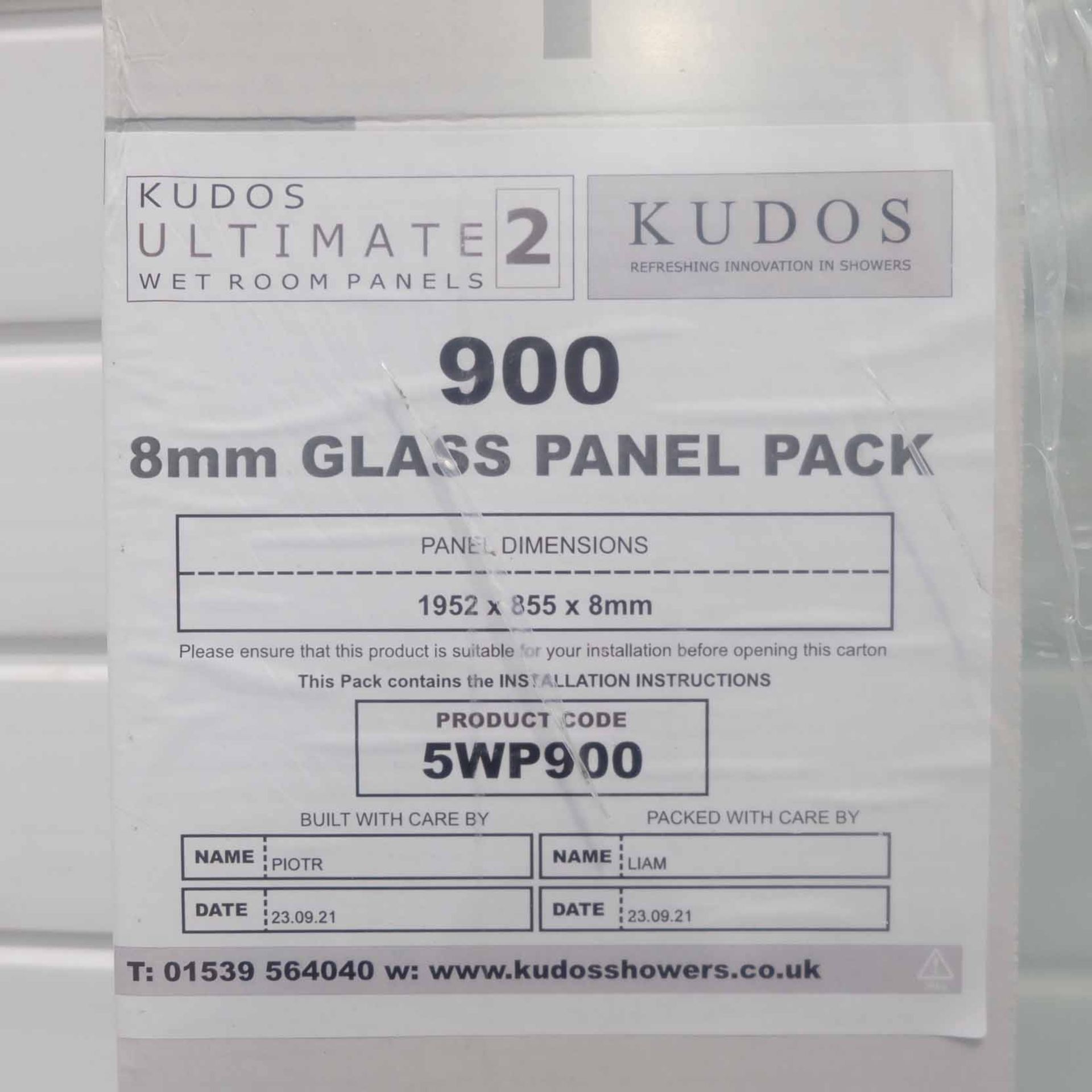 Kudos Ultimate 2 Wet Room Glass Panel. Size: 1952mm x 855mm x 8mm. 8mm Toughened Safety Glass. - Image 2 of 2