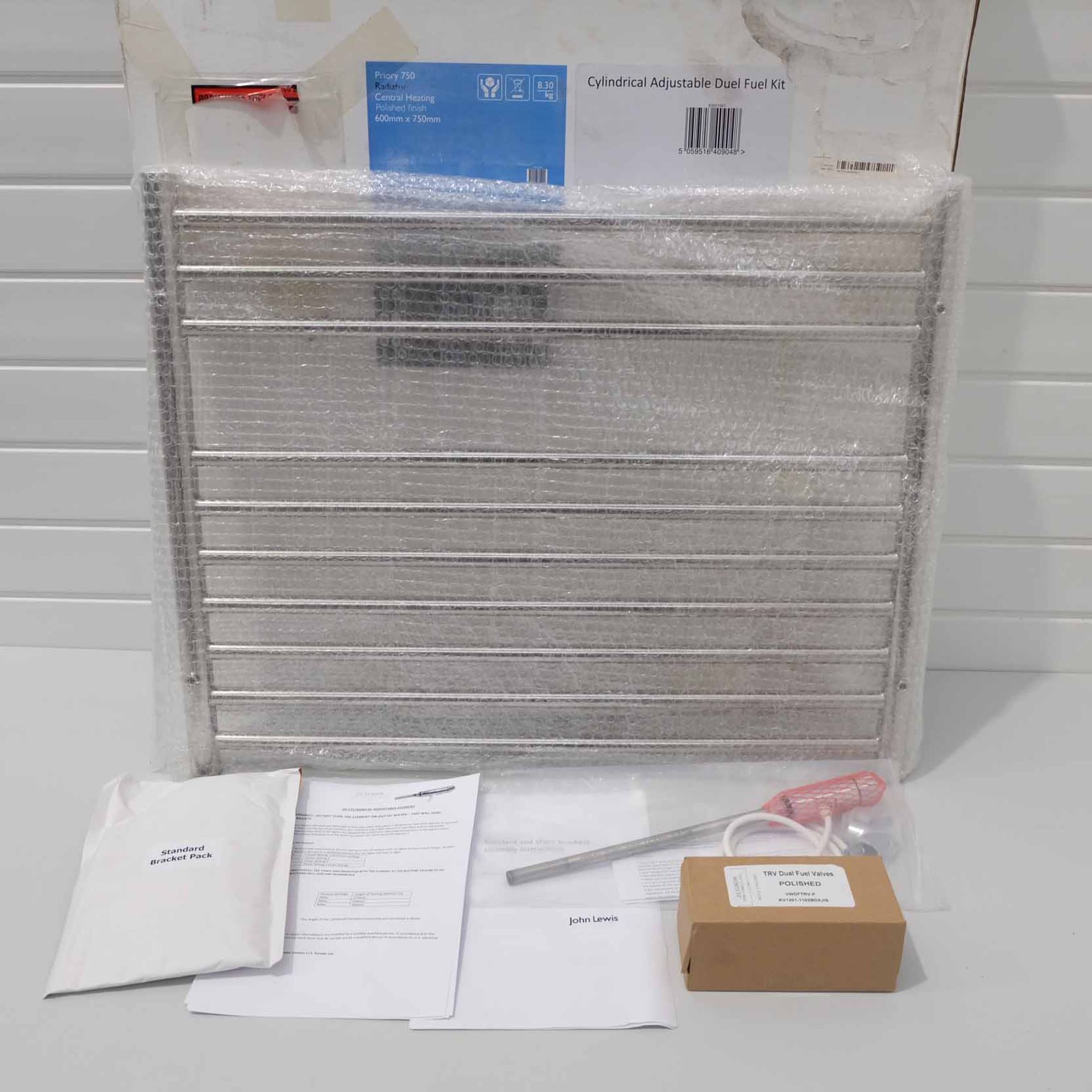 JLS Priory 750 Central Heating Radiator With Cylindrical Adjustable Duel Fuel Kit. Radiator Size 600