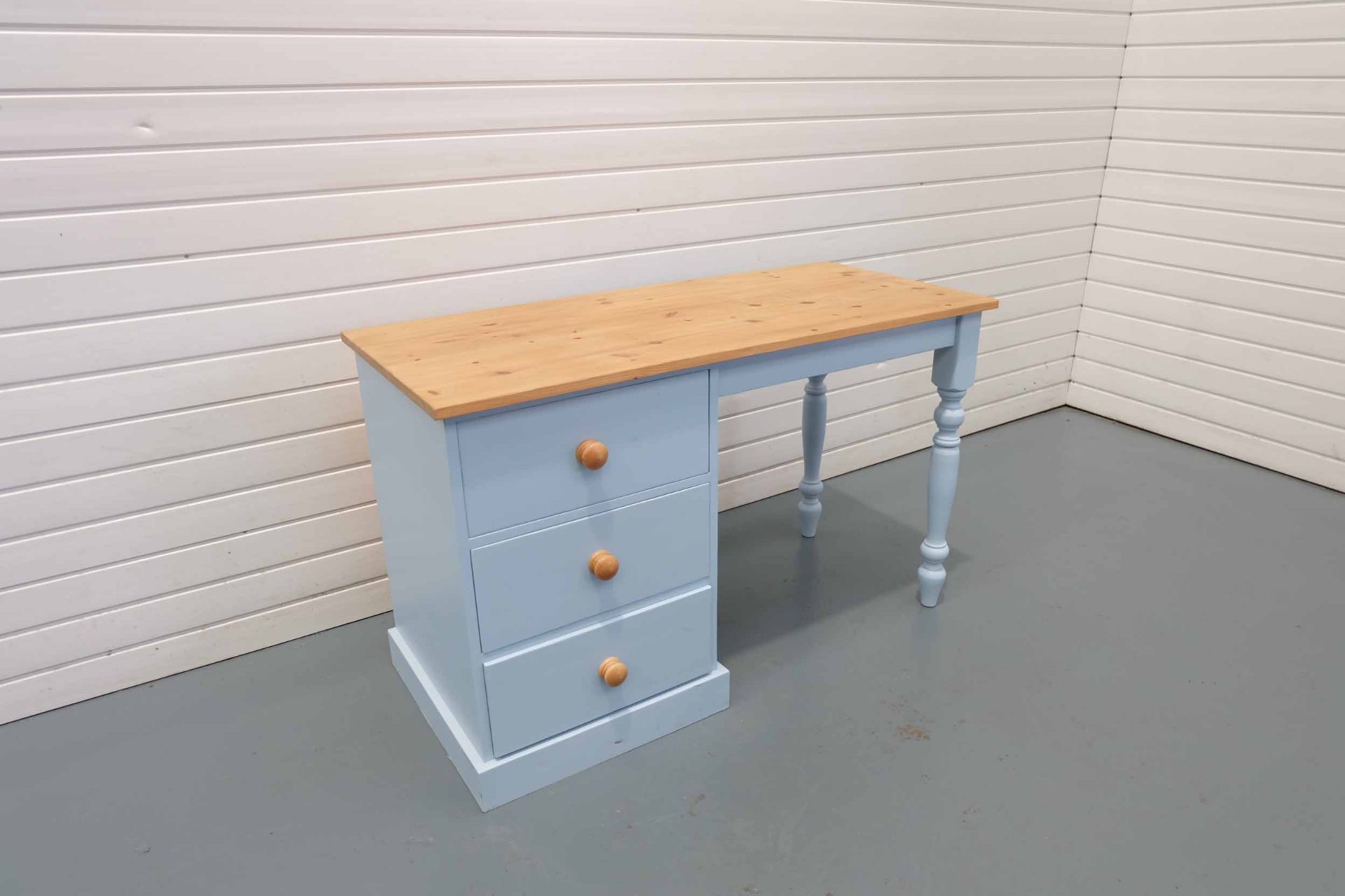 Solid Wood Desk / Dressing Table With 3 Drawers in Blue. - Image 2 of 6
