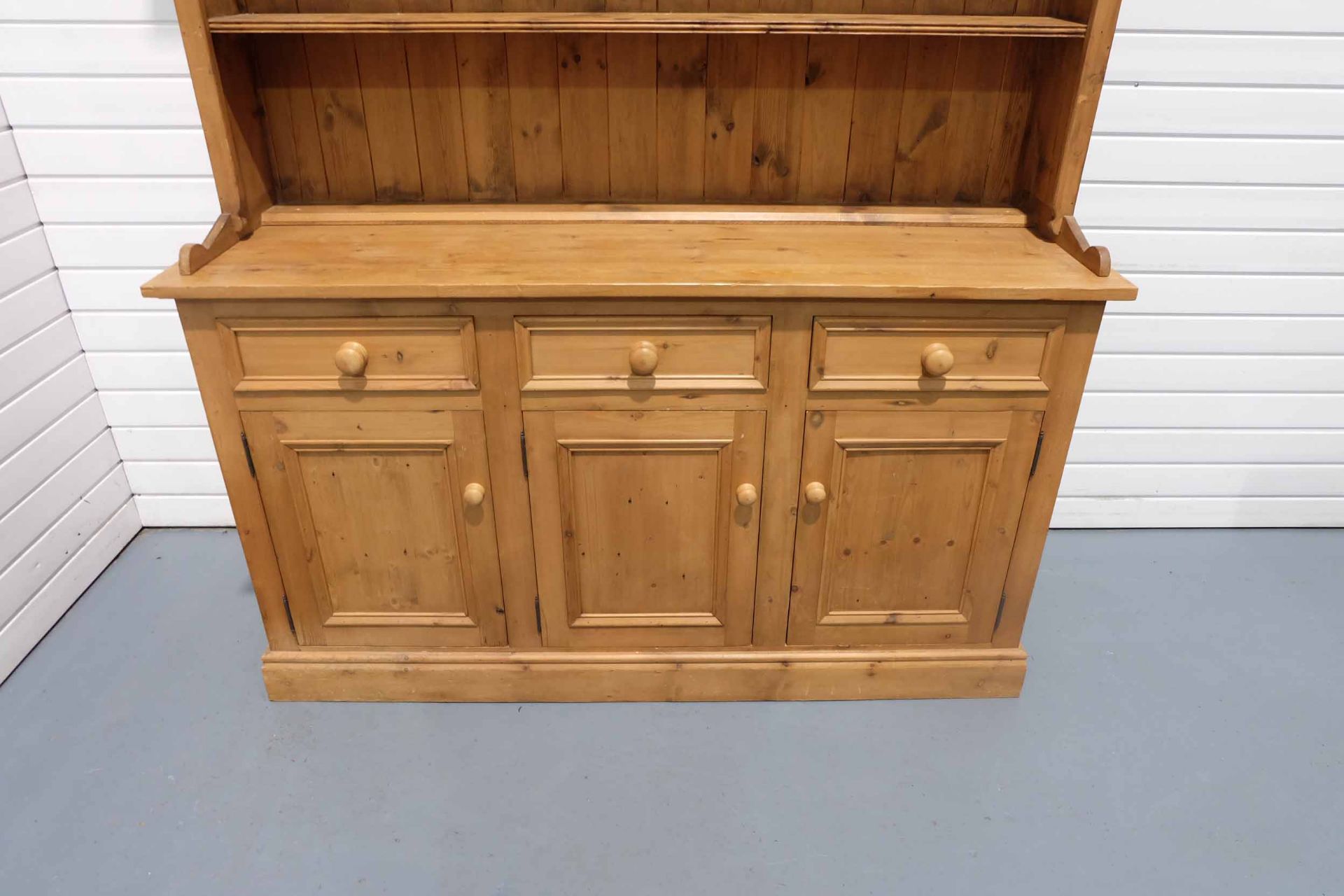 2 Piece Pine Dresser. 2 Shelves in Top Cabinet. 3 Drawers and 3 Doors in Bottom Cabinet. - Image 3 of 9
