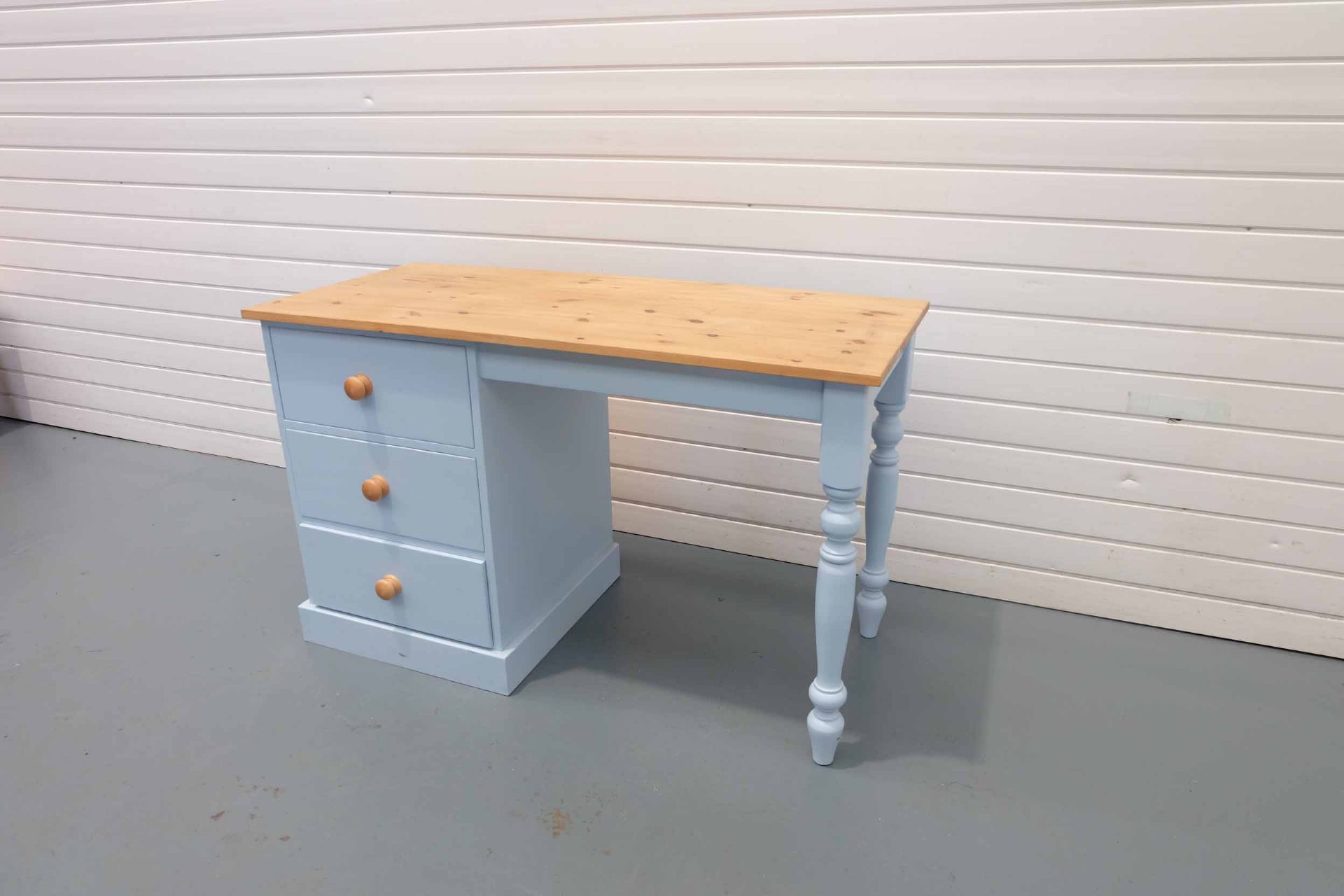 Solid Wood Desk / Dressing Table With 3 Drawers in Blue. - Image 3 of 6