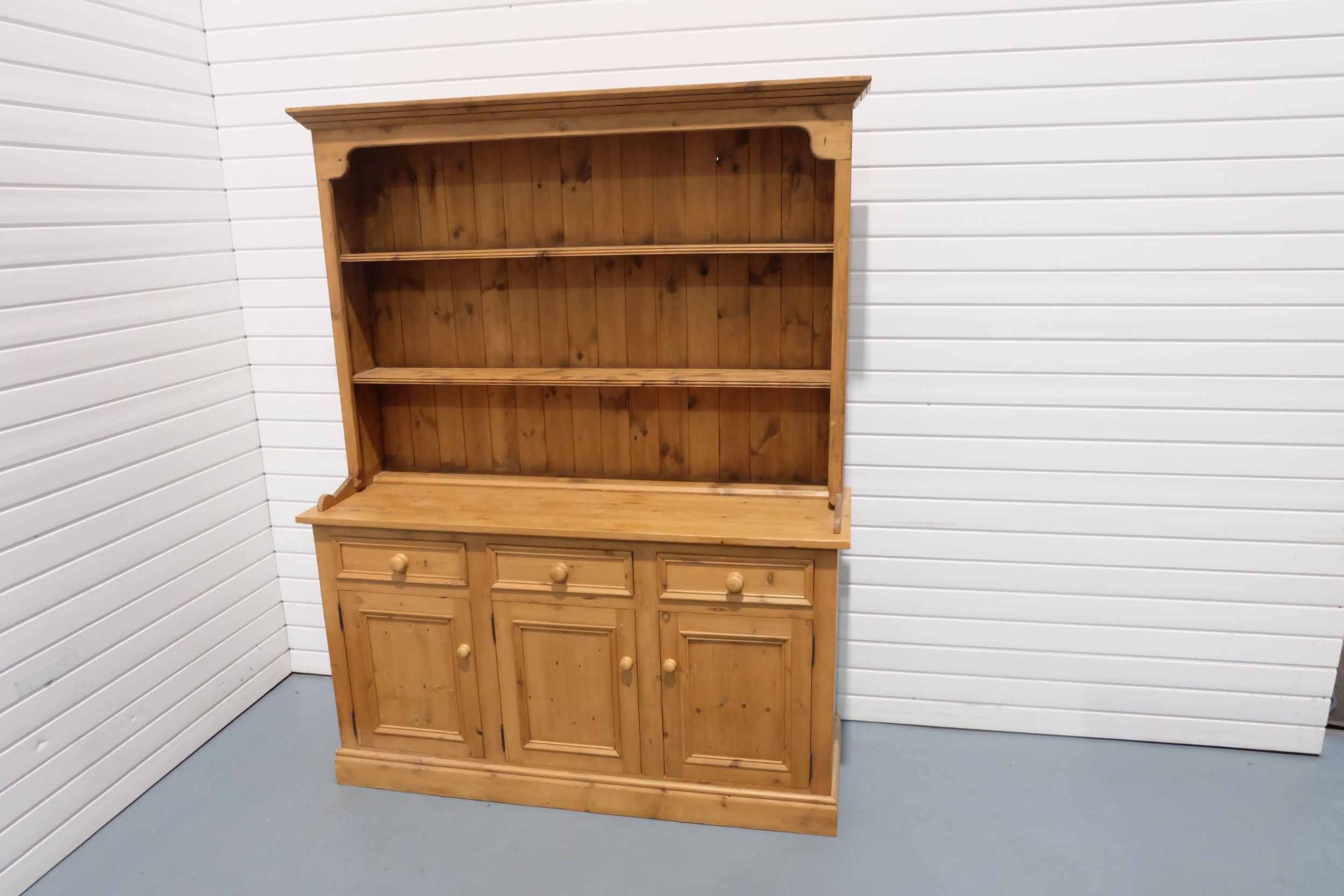 2 Piece Pine Dresser. 2 Shelves in Top Cabinet. 3 Drawers and 3 Doors in Bottom Cabinet. - Image 2 of 9