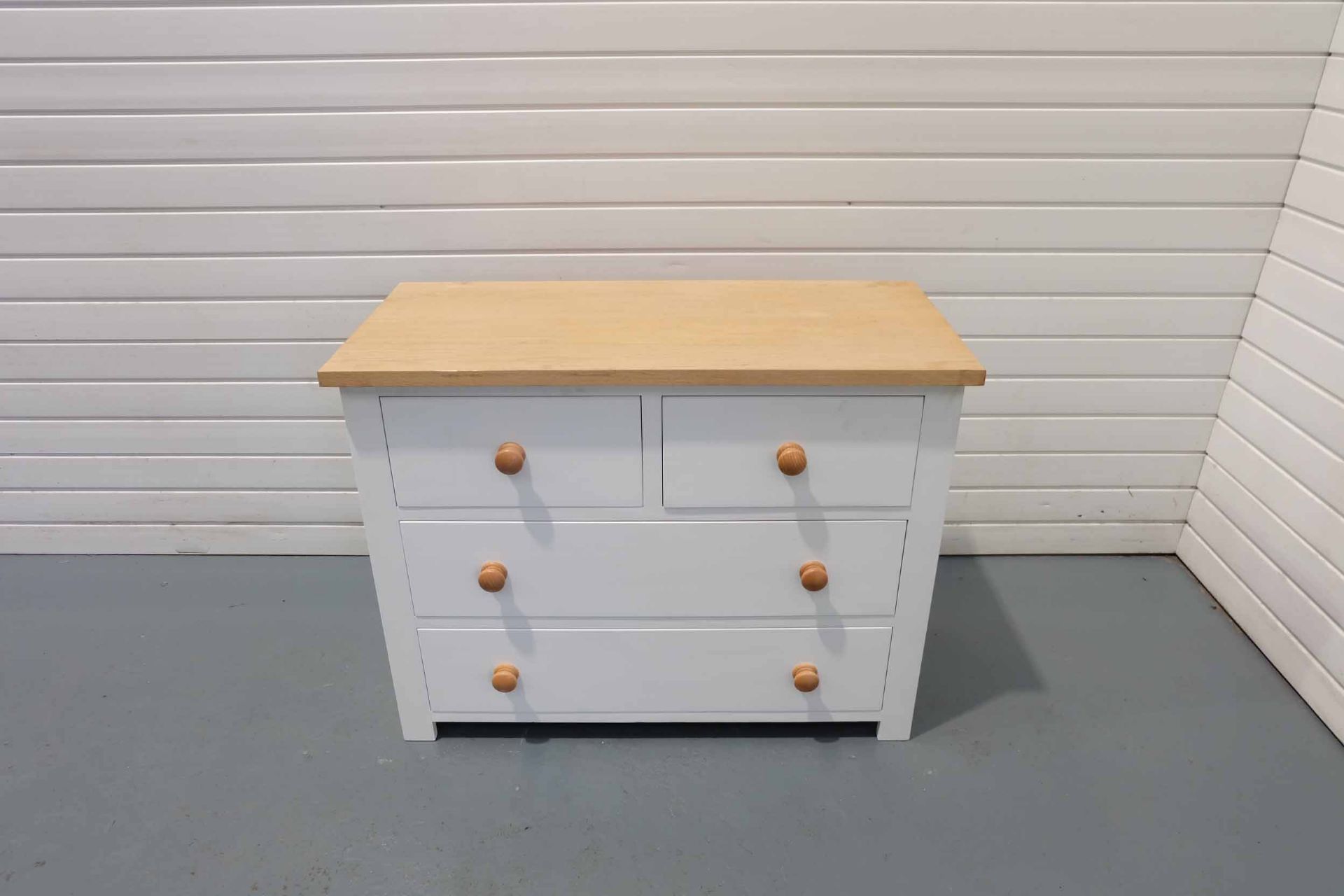 2 Over 2 Solid Wood Drawer Unit in White With Oak Top.
