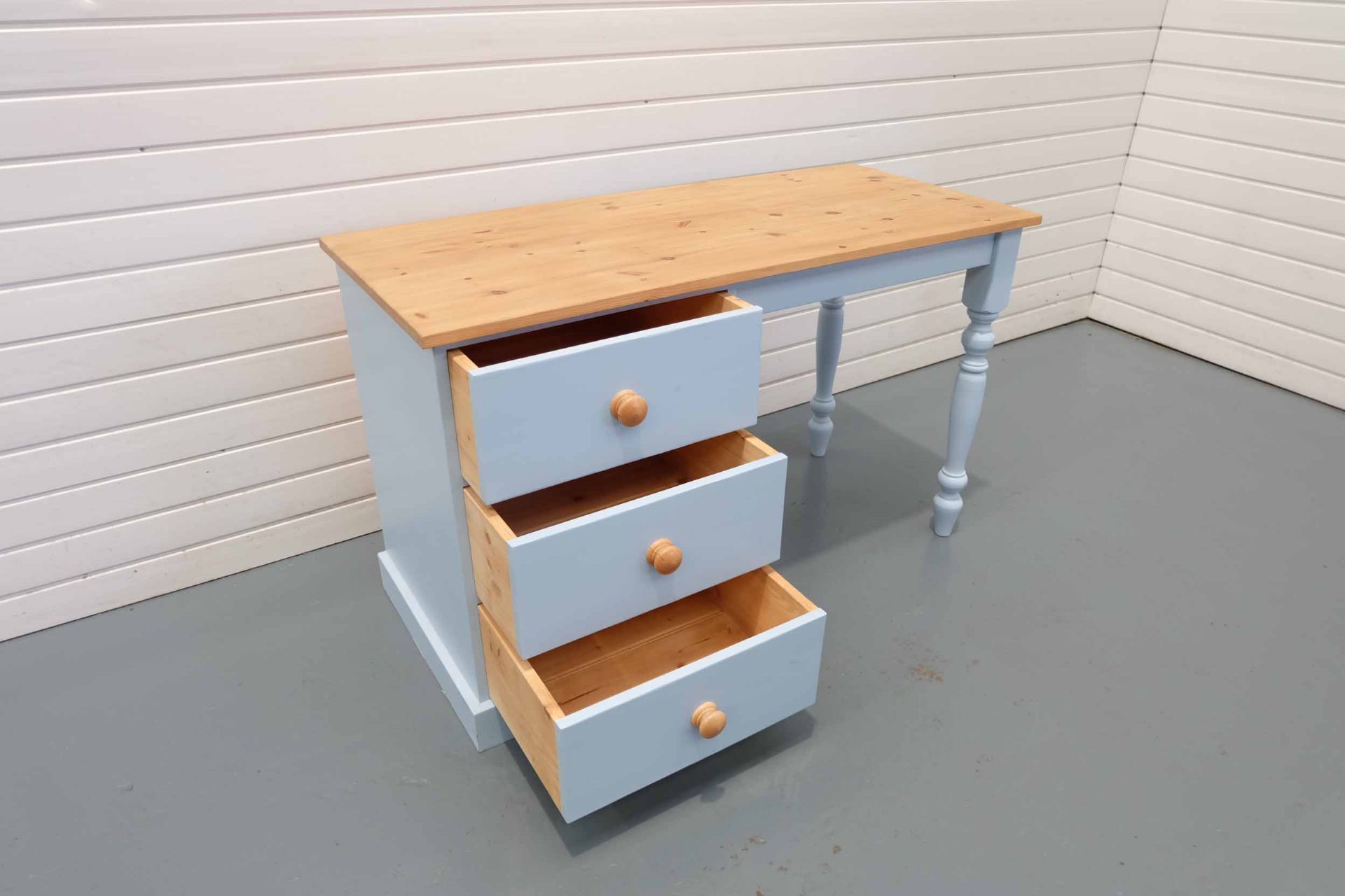 Solid Wood Desk / Dressing Table With 3 Drawers in Blue. - Image 5 of 6