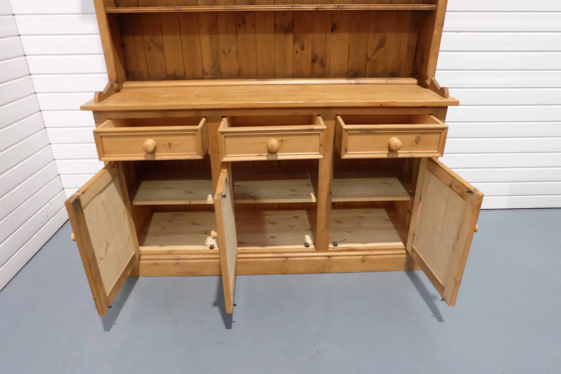 2 Piece Pine Dresser. 2 Shelves in Top Cabinet. 3 Drawers and 3 Doors in Bottom Cabinet. - Image 5 of 9