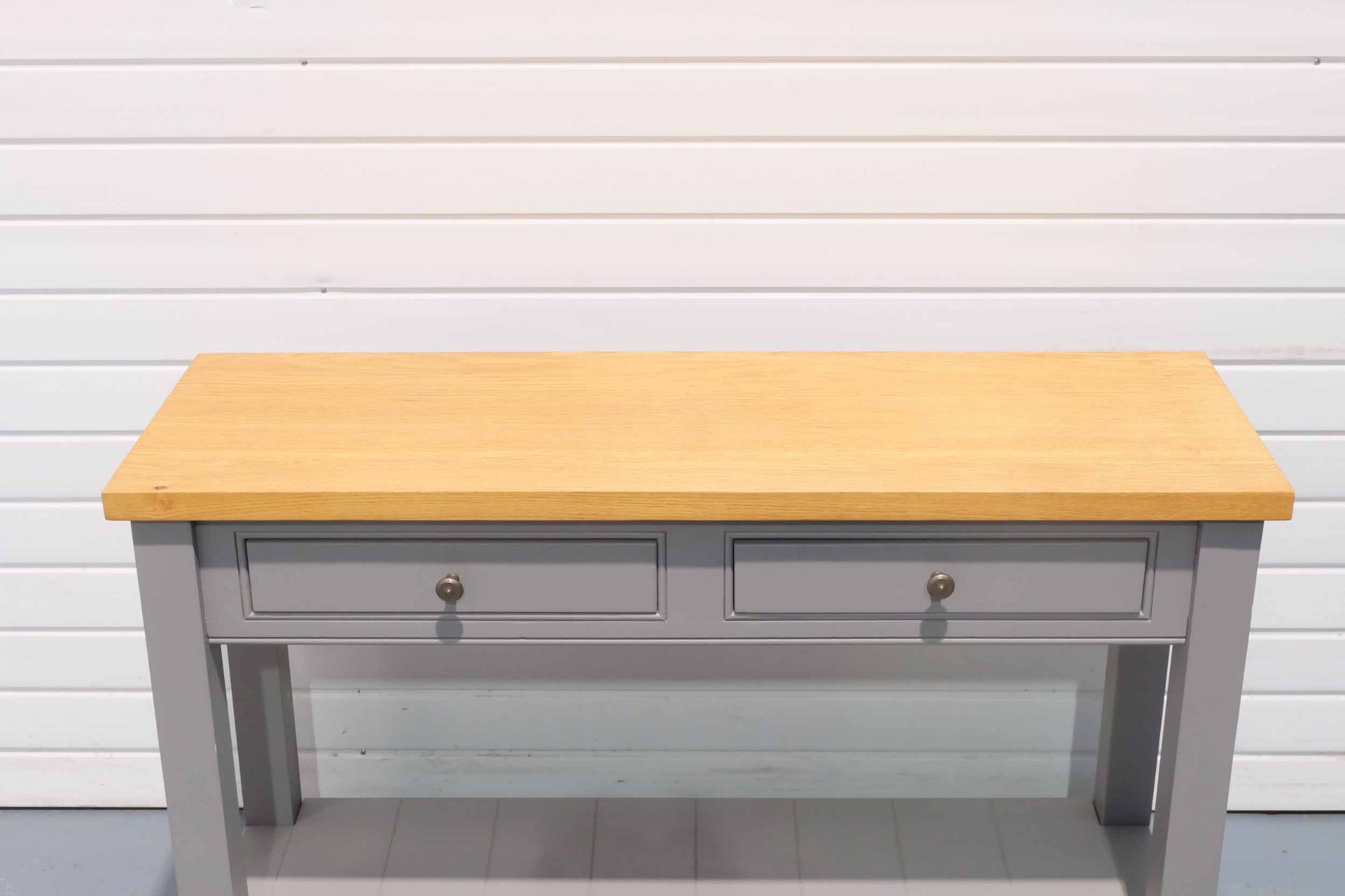 Solid Wood Console Table Painted Grey With Wooden Top. 2 x Drawers & Shelf. - Image 2 of 6