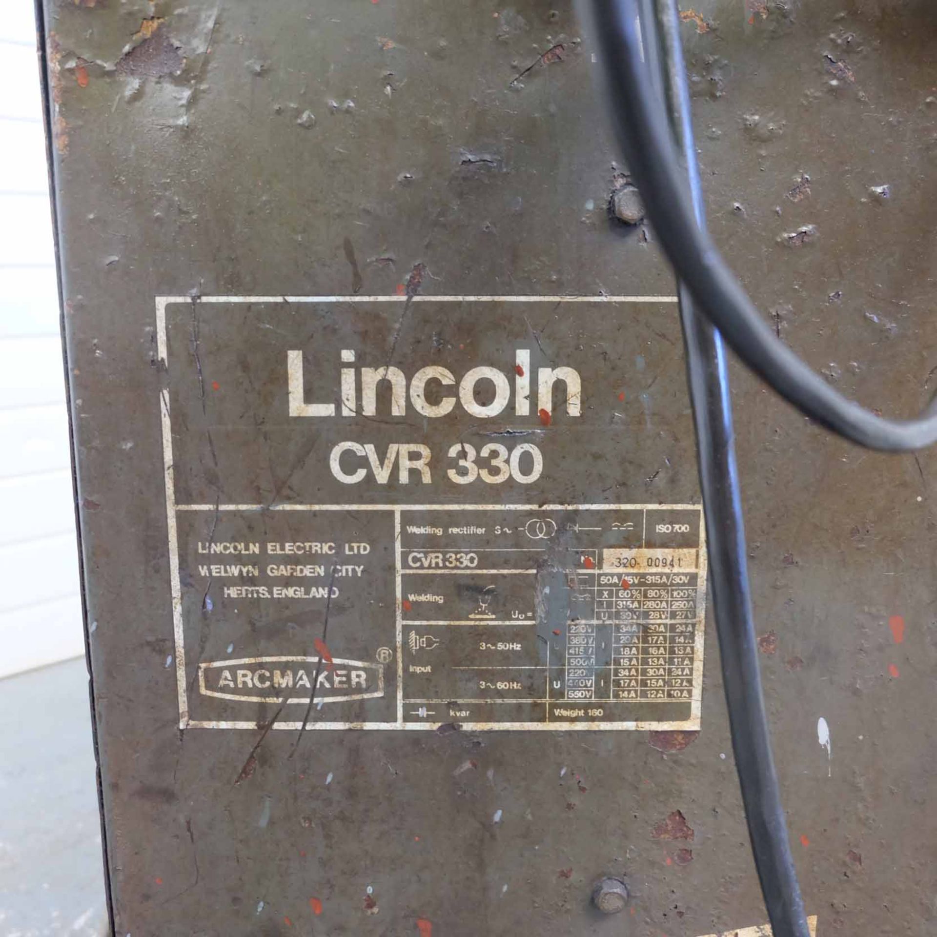 Lincoln CVR 330 Mig Welder With Lincoln AM21 Wire Feeder. Current Range 50 - 315 Amp. Welding Capaci - Image 4 of 7