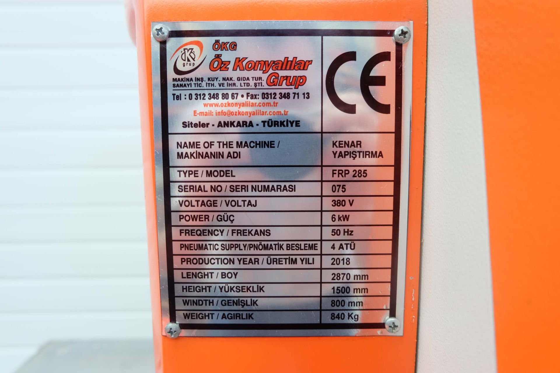 FRP 285 Kenar Yapistirma Edge banding Machine. Feed Speed 14m/min. Edge Max Thickness 3mm. - Image 12 of 16