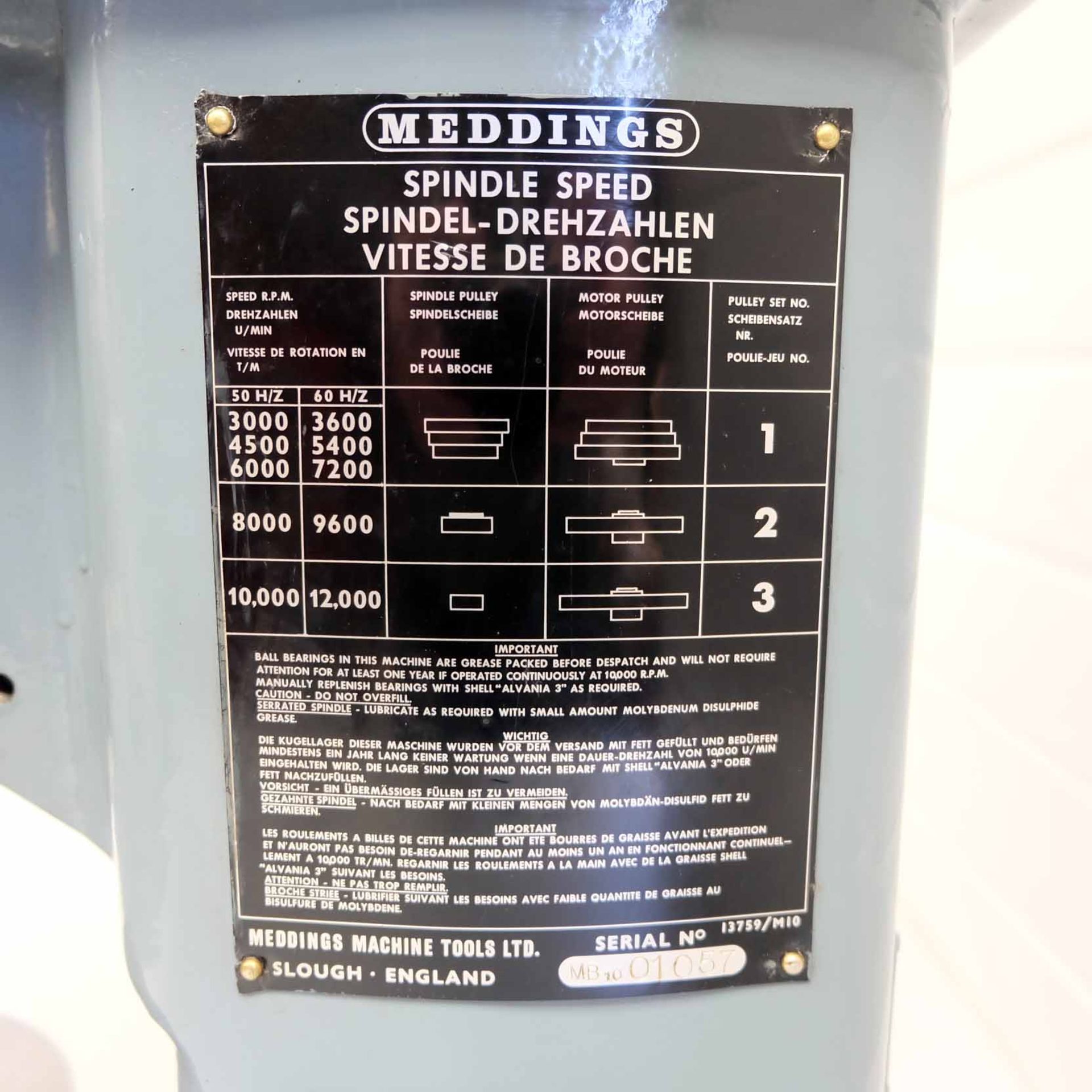 Meddings 13760/M10 High Speed Drill. Spindle Speeds 3000 - 6000rpm. 7" Diameter Adjustable Table. Si - Image 9 of 9