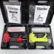 2 x Clarke Model CNG1G Air Nail Guns. Nail Size 18 Gauge/15-50mm. Magazine Capacity 100. Drive Speed