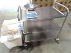 S/Steel Three Tier Trolley, Plastic Ingredient Bin, Radwag WTB 2000 Scales.