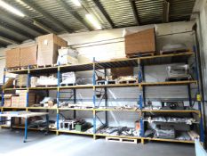 5 x Bays of Four Tier Metal Shelving. 2 x Bays of Brown Two Tier Metal Shelving. 17 x Bays of Five