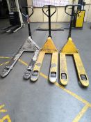 3 x Manual Pallet Trucks, 1 x 2500 Kg Capacity and 2 x 2000 Kg Capacity.