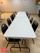 (2) Foldable Tables, (5) Round Tables, (23) Chairs and Chrome Hanger Shelf - Rigging Fee: $100