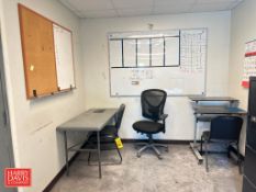 Office Contents: Desk, Chair, Folding Table, Printer Stand and (2) 4-Door Lateral File Cabinets
