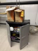 2-Door Cabinet with Safety Items and (2) NEW Boxes: Lab Coats - Rigging Fee: $25