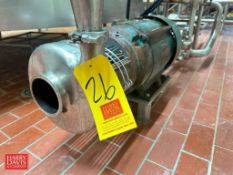 Tri-Clover Centrifugal Pump, Model: C218MD25T-S with Reliance 15 HP 3,517 RPM Motor: Mounted on S/S