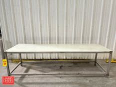 (2) S/S Tables: 4' x 2' with Lower Shelf and Poly Top Table: 8' x 28