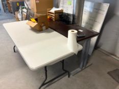 Folding Table, Stationary Table, (20) Stackable Chairs and 2-Drawer File Cabinet (Location: Belmont,
