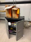 2-Door Cabinet with Safety Items and (2) NEW Boxes: Lab Coats (Location: Belmont, WI) - Rigging Fee: