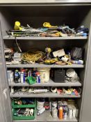 Spare Parts Cabinet, Including: DeWalt Drill, Saw, Combi Hammer, Bench Grinder, Power Cords, Torches