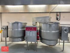 Crown Food Service 100 Gallon Each Jacketed S/S Dual Heating Kettle, Model: KELTM-100 with Tile and