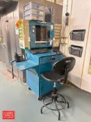 Forman's Desk: Mounted on Casters with Monitor, (2) Zebra Printer, Keyboard, Mouse, Phone and Stool