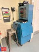 Foreman's Desk with Monitor, Zebra Printer, Model: LP2844, Keyboard and Mouse: Mounted on Casters