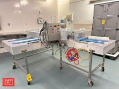 S/S Framed Cake End Trimmer with Transfer Conveyor: Mounted on Casters