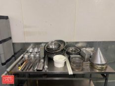 Assorted Baking Equipment, Including: Bowls, Sifting Rings, Sieves, Scoops, Whisks and Rolling Pins