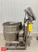 25 Gallon Jacketed S/S Mixing/Warming Kettle with Fristam Positive Displacement Pump and Vertical Ag