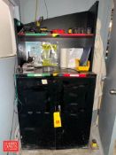 Assorted Battery Chargers, Refrigerant Leak Detector and Cabinet: 3' x 18