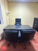 Desk, (3) Chairs, (2) File Cabinets and Book Shelf