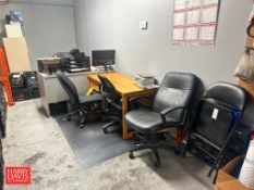 (2) Desk, (5) Chairs, (3) File Cabinets, Mettler Toledo 6 LB Capacity Scale, Monitor, HP Laptop and