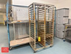 (2) Racks: Mounted on Casters, Tray Rack and Rubbermaid Cabinet