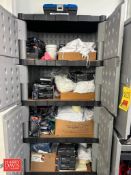 Rubbermaid Storage Cabinets with Nitrile Gloves and Aprons