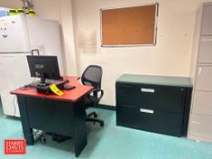 (3) Desk, (3) Chairs, (5) File Cabinet, (3) Monitor, (3) Keyboard, (2) Mice, Coffee Maker, Dell Lapt