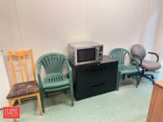 (2) Desks, (6) Chairs, (3) Monitors, Dell CPU, (2) Keyboards, (2) Mice, (2) Phones, Adjustable Monit